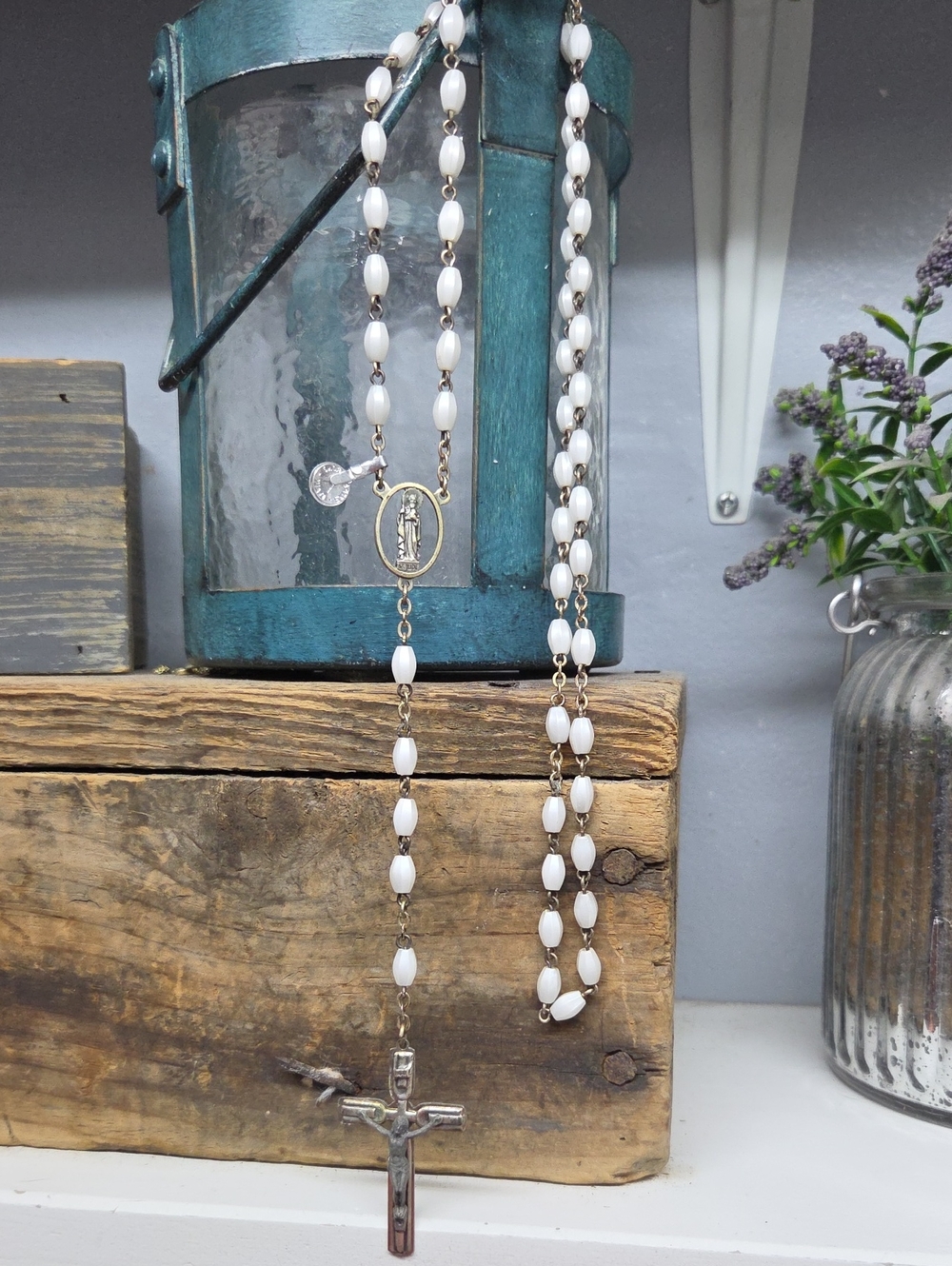 Vintage 1960s White Beaded Devotional Rosary – Catholic Prayer Beads